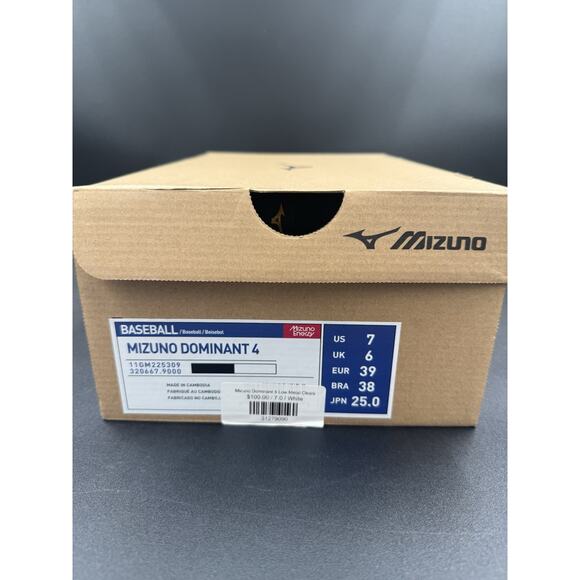 Mizuno Dominant 4 Low Metal Baseball Cleat Men's Size 7 Black/White New In Box - Picture 6 of 6